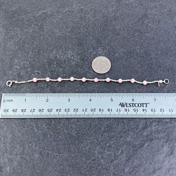 Vintage Jordan Sterling Silver 925 Pink Synthetic Cat's Eye Beaded Bracelet 7.5" - Picture 8 of 8